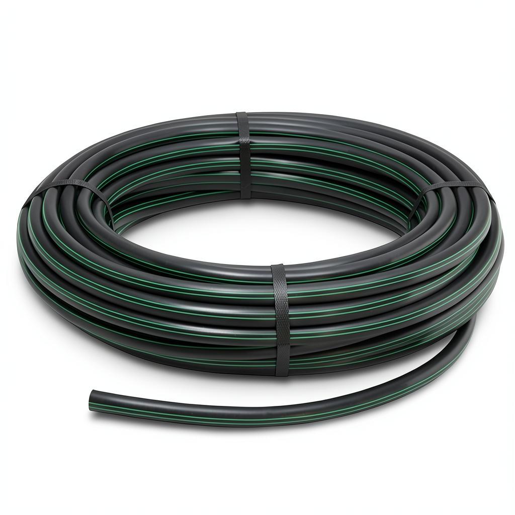 HDPE Plastic Coil Pipe PN 4 Bar PE 63 OD 160 mm SDR 26 Black with Green Stripes