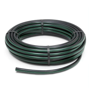 HDPE Plastic Coil Pipe Nominal Pressure 6 Bar PE 63, 90 mm SDR 17.6 Black with Green Stripes