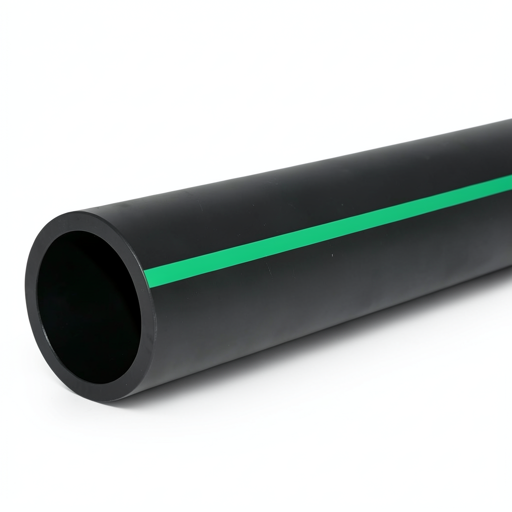مواسير HDPE ضغط 15.9 بار PE 63 قطر خارجي 315 مم SDR 7.4 أسود مع خطوط خضراء