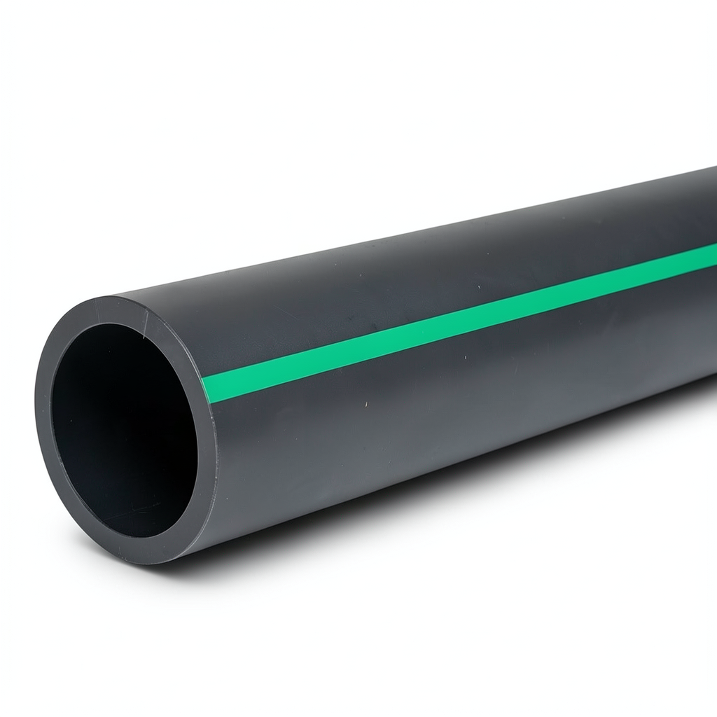 مواسير بلاستيك HDPE ضغط 15.9 بار PE 63 قطر خارجي 450 مم SDR 7.4 أسود مع خط أخضر
