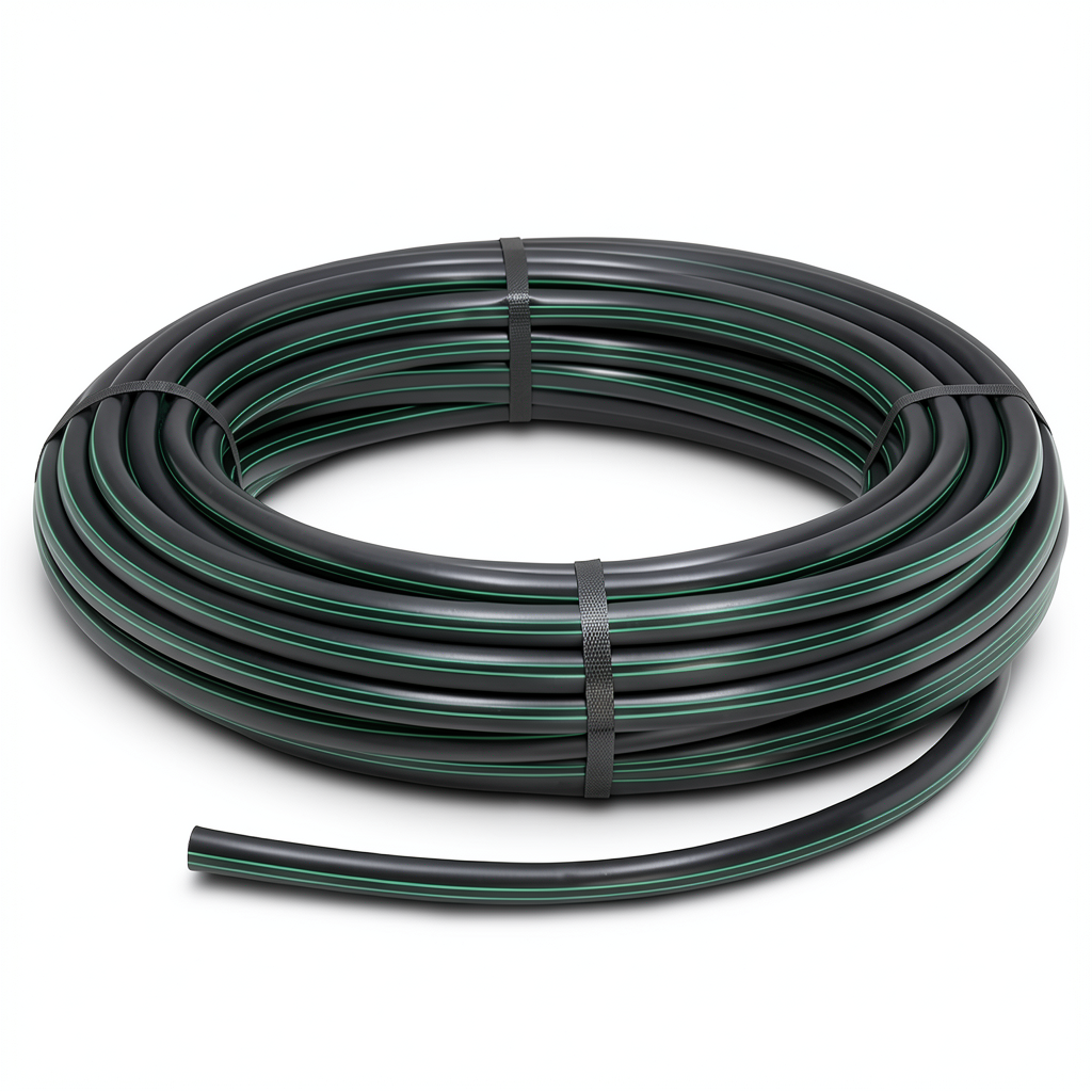 لفة أنابيب بلاستيك HDPE ضغط 4 بار PE 63، قطر خارجي 63 مم SDR 26 أسود مع خطوط خضراء