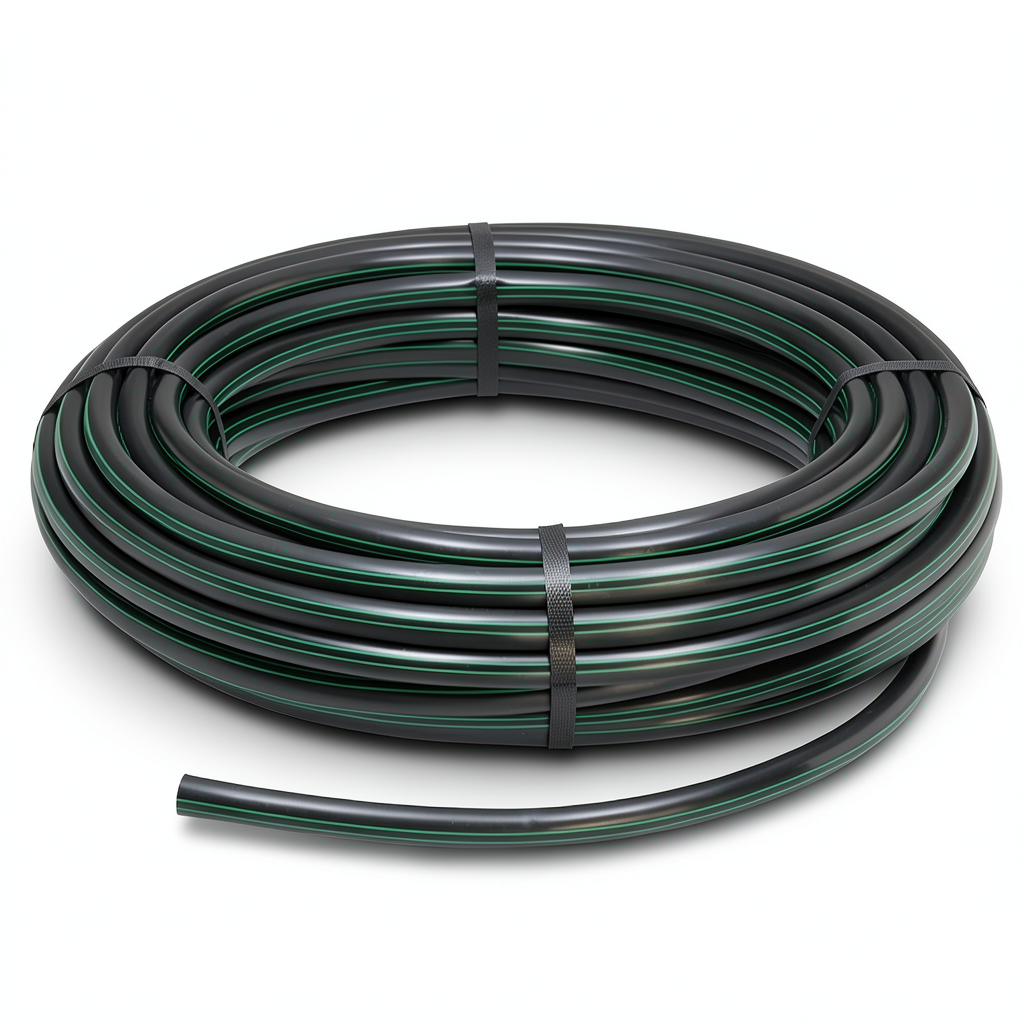 HDPE Plastic Coil Pipe PN 4 Bar PE 63 90 mm SDR 26 Black with Green Stripes