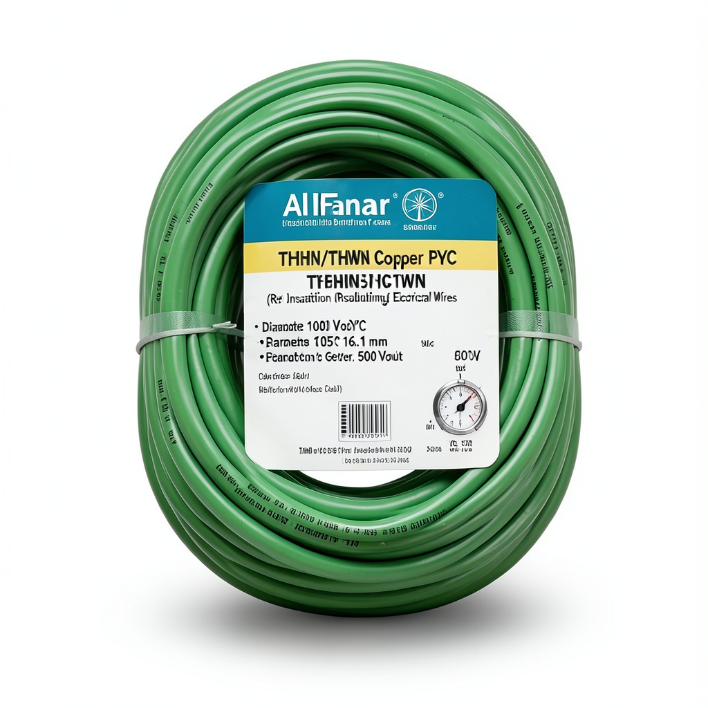 كابل نحاس THHN/THWN معزول PVC 105°C قطر 16.1 مم 600 فولت طول 500 قدم لون أخضر | شركة الفنار