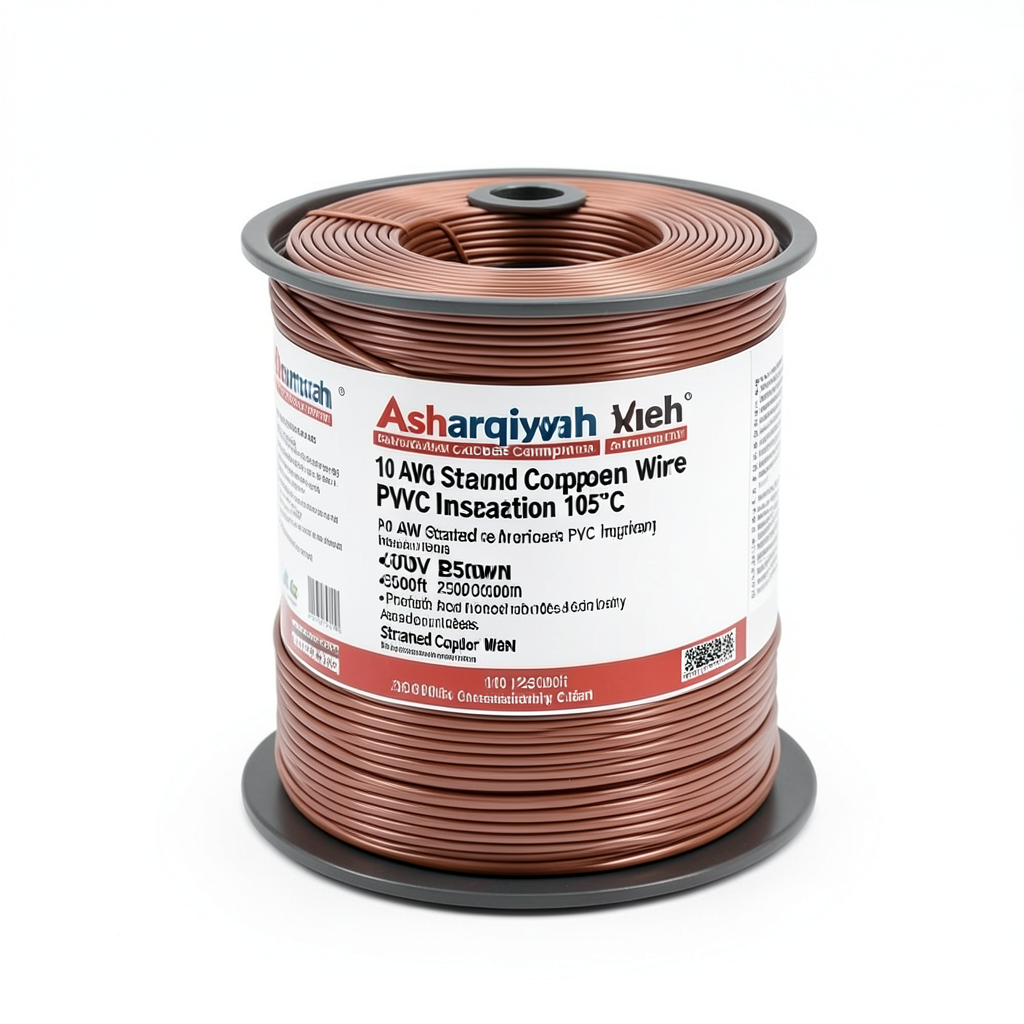 سلك كهرباء امريكي 10 AWG نحاس مجدول عزل PVC 105°C بني 600 فولت طول 2500 قدم | شركة كابلات الشرقية للصناعة
