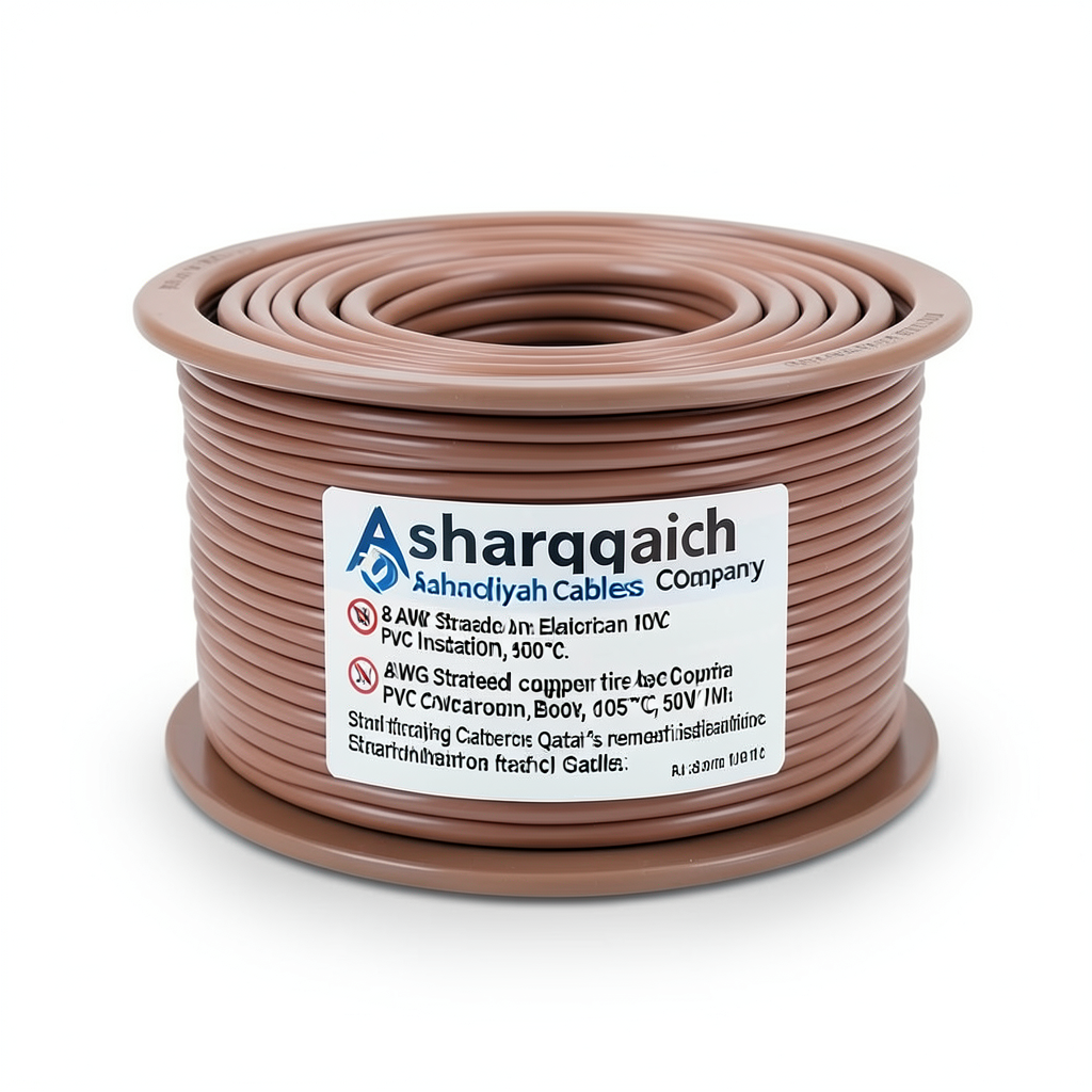 8 AWG Stranded Copper American Electric Wire, PVC Insulation 105°C, Brown, 600V, 500 ft | Asharqiyah Cables Company for Industry