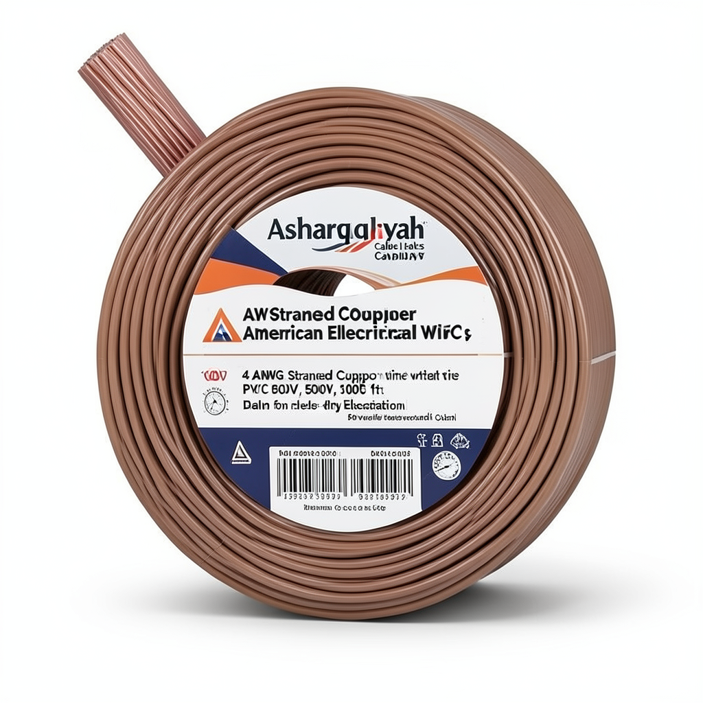 4 AWG Stranded Copper American Electrical Wire, PVC Insulation 105°C, Brown, 600V, 500 ft | Asharqiyah Cables Company for Industry