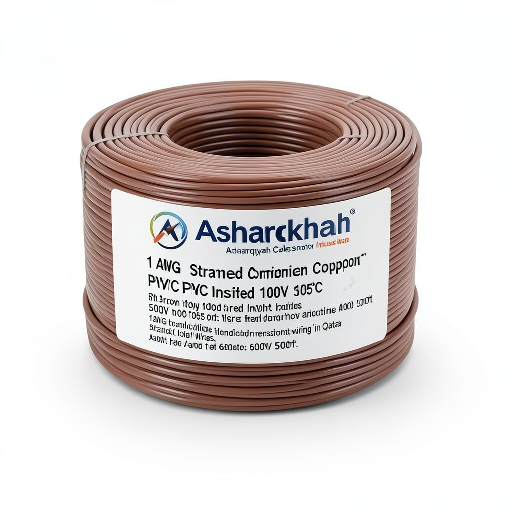 سلك امريكي 1 AWG نحاس مجدول معزول PVC 105°C بني 600 فولت طول 500 قدم | شركة كابلات الشرقية للصناعة