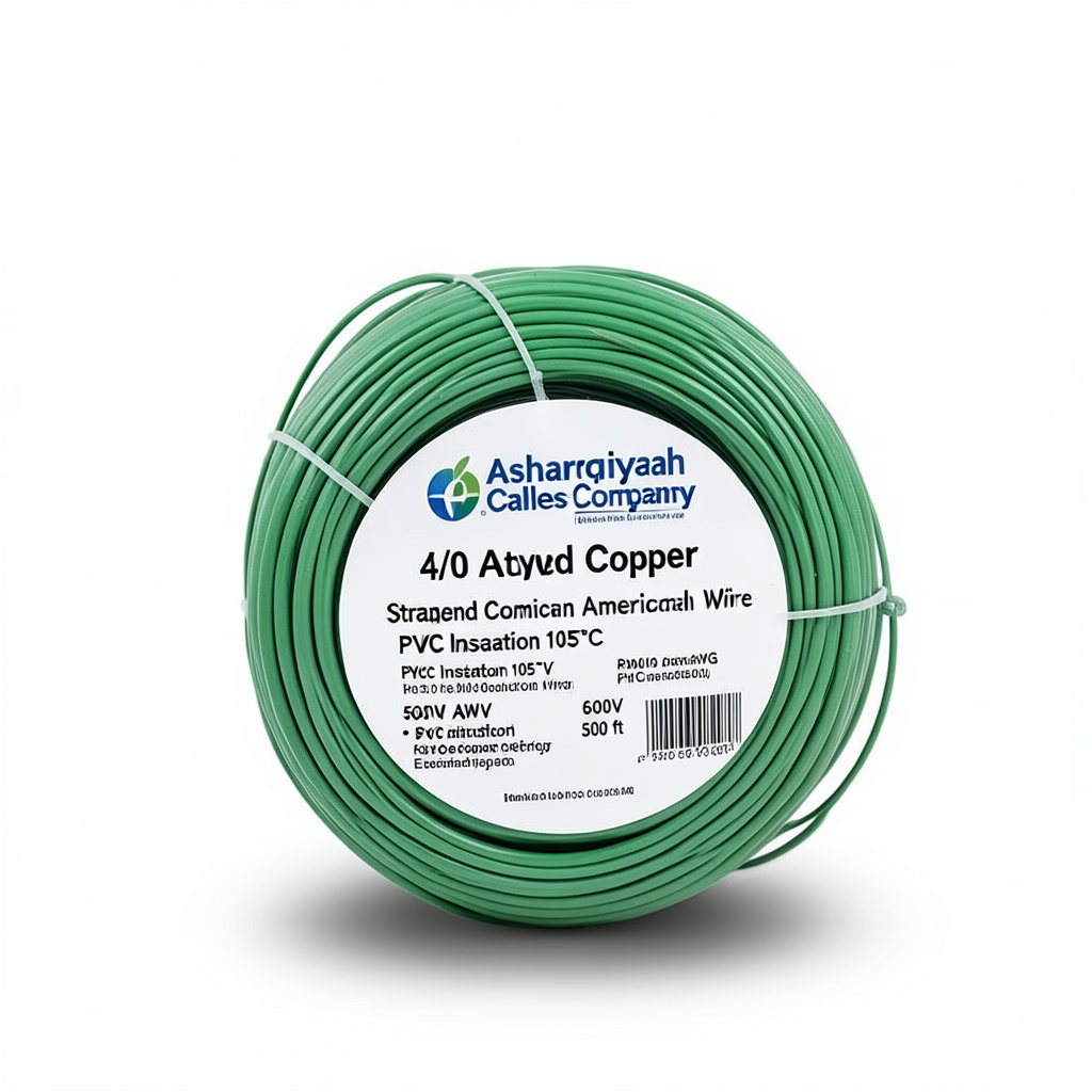 4/0 AWG Stranded Copper American Electrical Wire, PVC Insulation 105°C, Green, 600V, 500 ft | Asharqiyah Cables Company for Industry