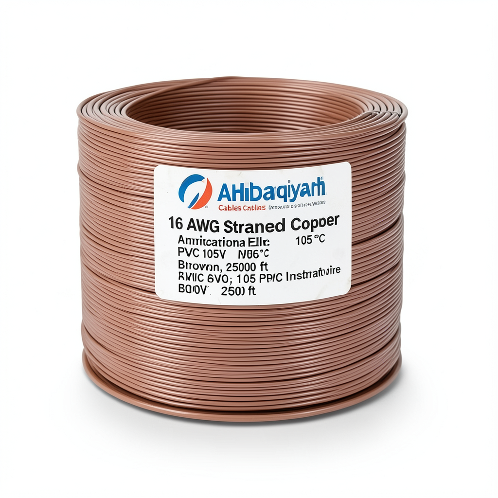 16 AWG Stranded Copper American Electrical Wire, PVC Insulation 105°C, Brown, 600V, 2500 ft | Asharqiyah Cables Company for Industry