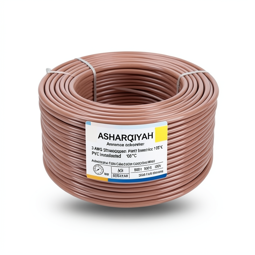 سلك امريكي 3 AWG نحاس مجدول عزل PVC 105°C بني، 600 فولت، طول 500 قدم | شركة كابلات الشرقية للصناعة