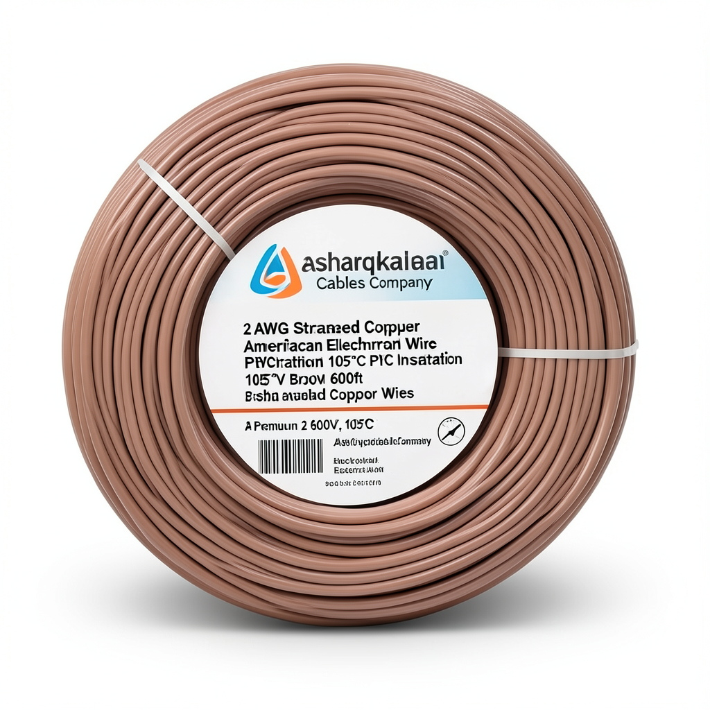 سلك امريكي 2 AWG نحاس مجدول معزول PVC 105°C بني 600 فولت 500 قدم | شركة كابلات الشرقية للصناعة