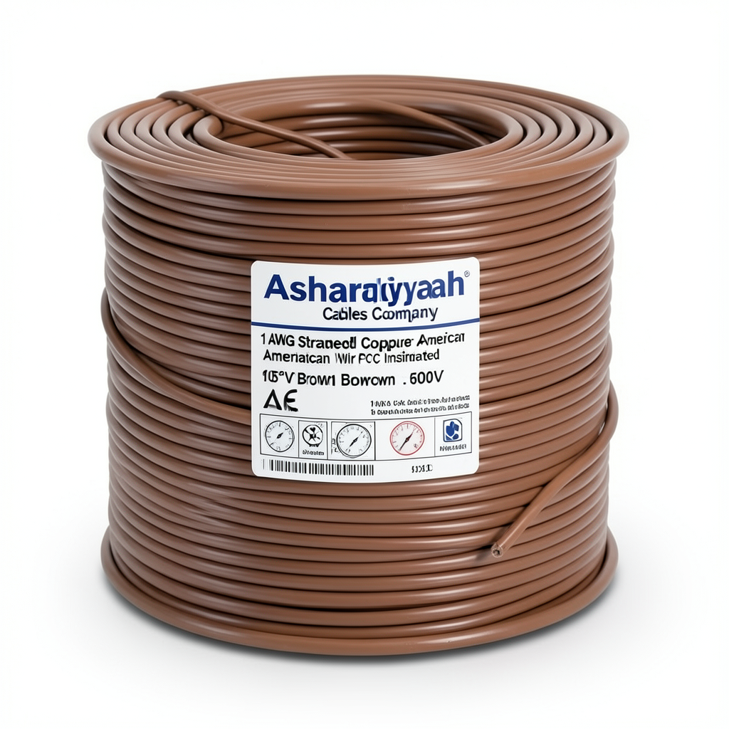 سلك امريكي 1 AWG نحاس مجدول معزول PVC 105°C بني 600 فولت طول 500 قدم | شركة كابلات الشرقية للصناعة