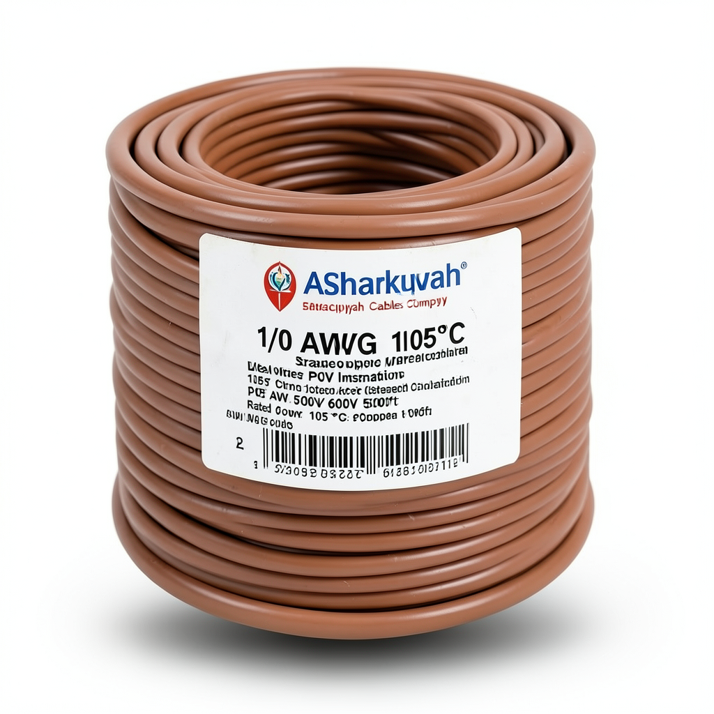 سلك كهرباء امريكي 1/0 AWG نحاس مجدول معزول PVC 105°C بني 600 فولت طول 500 قدم | شركة كابلات الشرقية للصناعة