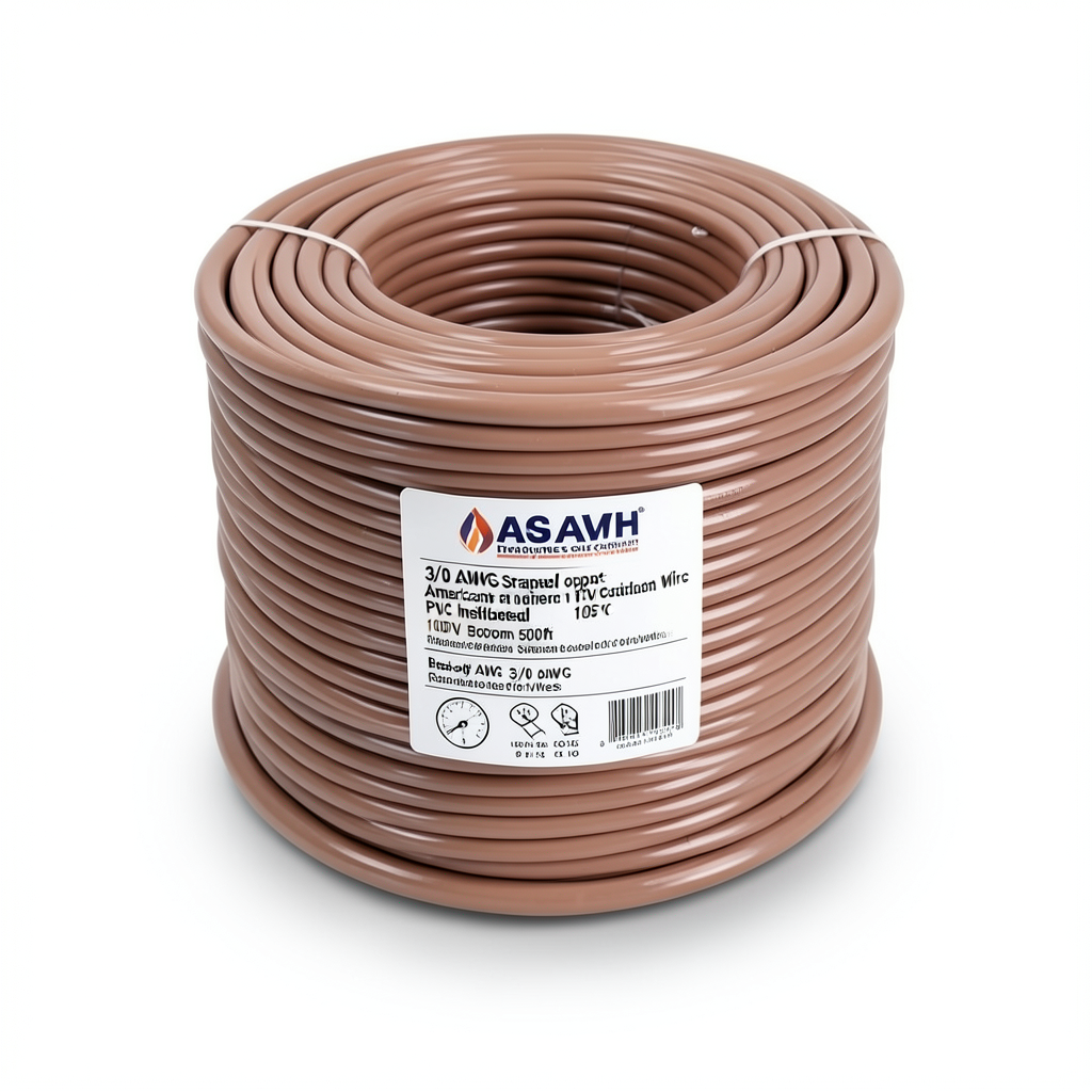 سلك امريكي 3/0 AWG نحاس مجدول معزول PVC 105°C بني 600 فولت طول 500 قدم | شركة كابلات الشرقية للصناعة
