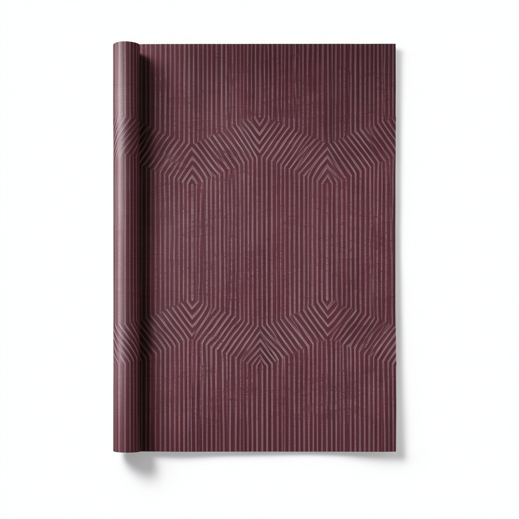 Spanish Wallpaper Dark Red Color Geometric Design, Size 10mx0.53 m, Model 1102-2