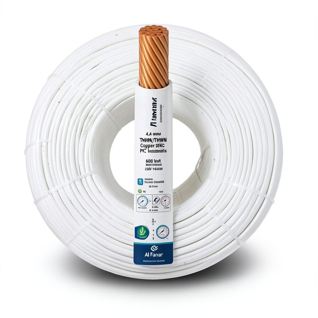 كابل نحاسي THHN/THWN معزول PVC قطر 4.4 مم 600 فولت 2500 قدم أبيض | شركة الفنار