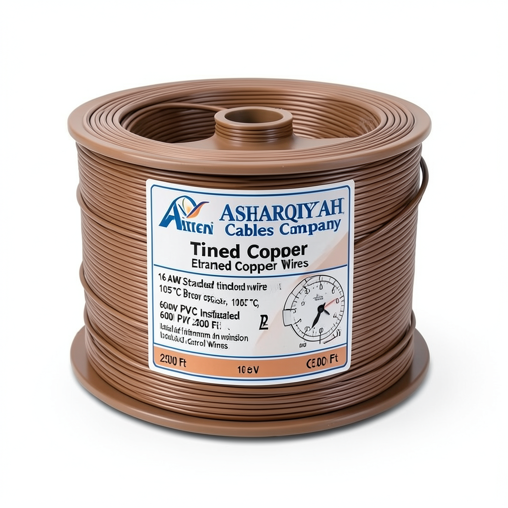 16 AWG Stranded Tinned Copper Electric Wire, PVC Insulated 105°C, Brown, 600V, 2500 Ft | Asharqiyah Cables Company for Industry