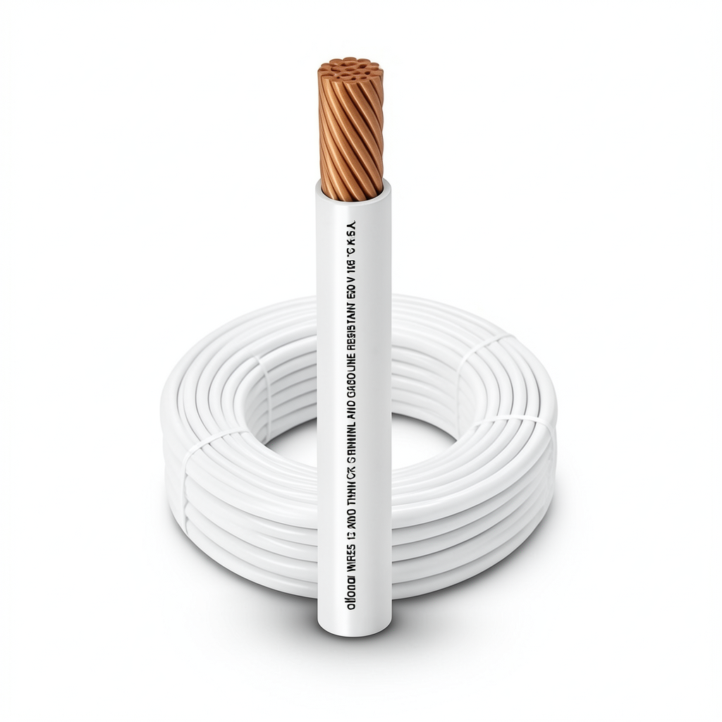 كابل نحاسي THHN/THWN معزول PVC 105 درجة مئوية قطر 7.6 مم 600 فولت طول 500 قدم أبيض | شركة الفنار