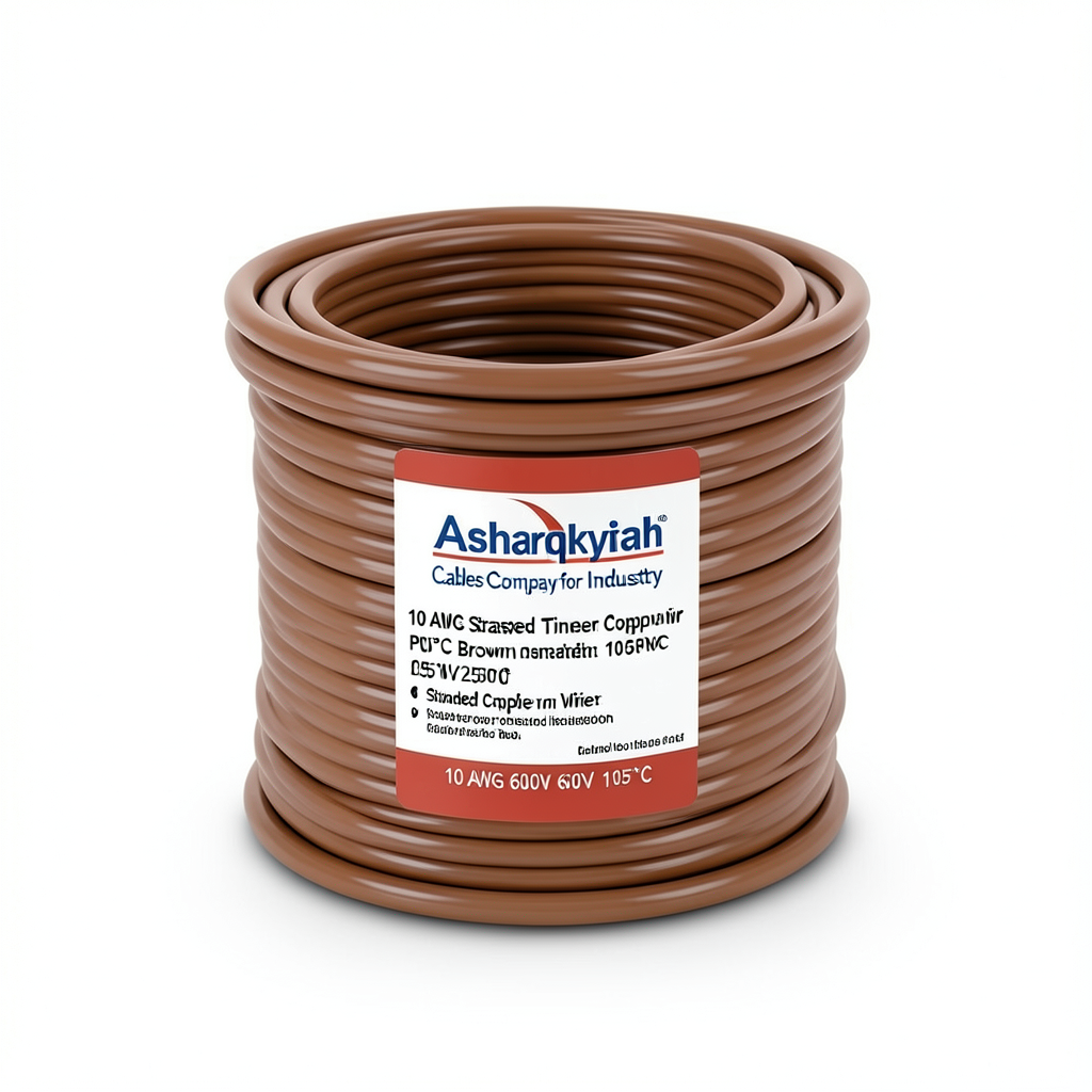 سلك نحاس مجدول 10 AWG مطلي بالقصدير عزل PVC 105°C بني 600 فولت 2500 قدم | شركة كابلات الشرقية للصناعة