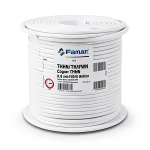 كابل نحاسي THHN/THWN معزول PVC قطر 8.8 مم 600 فولت 500 قدم أبيض | شركة الفنار