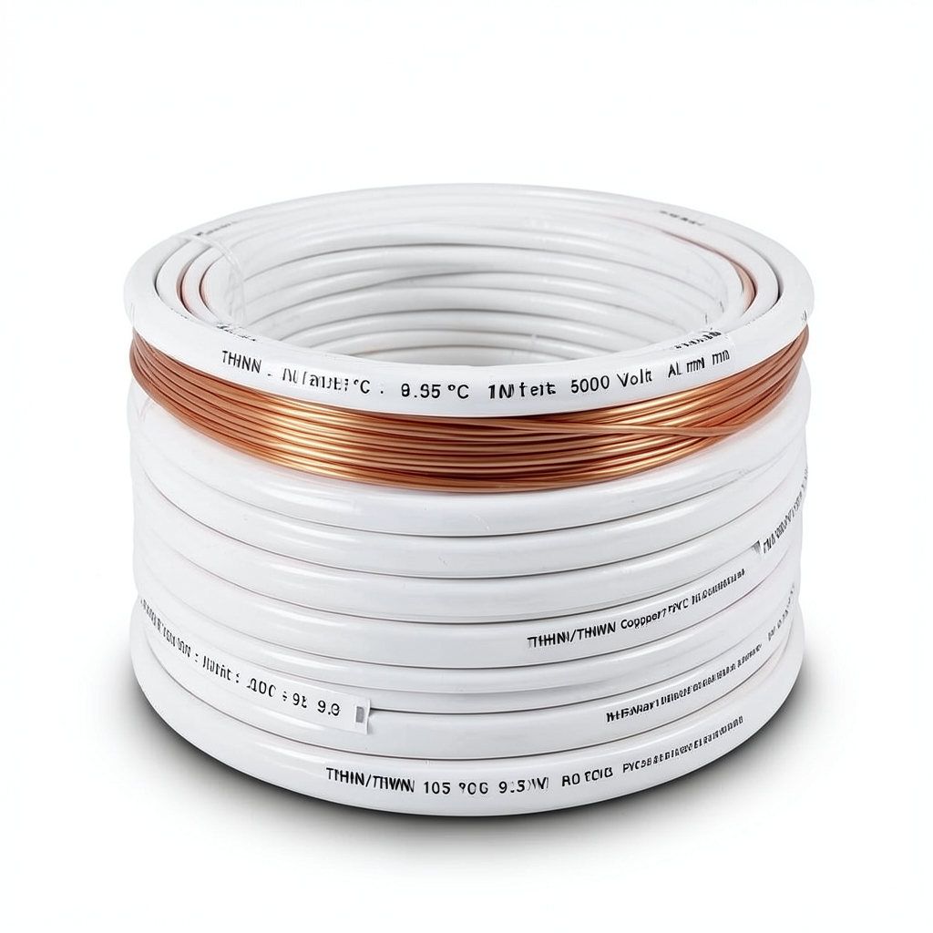 كابل نحاسي THHN/THWN معزول PVC 105 درجة مئوية قطر 9.3 مم 600 فولت طول 500 قدم أبيض | شركة الفنار