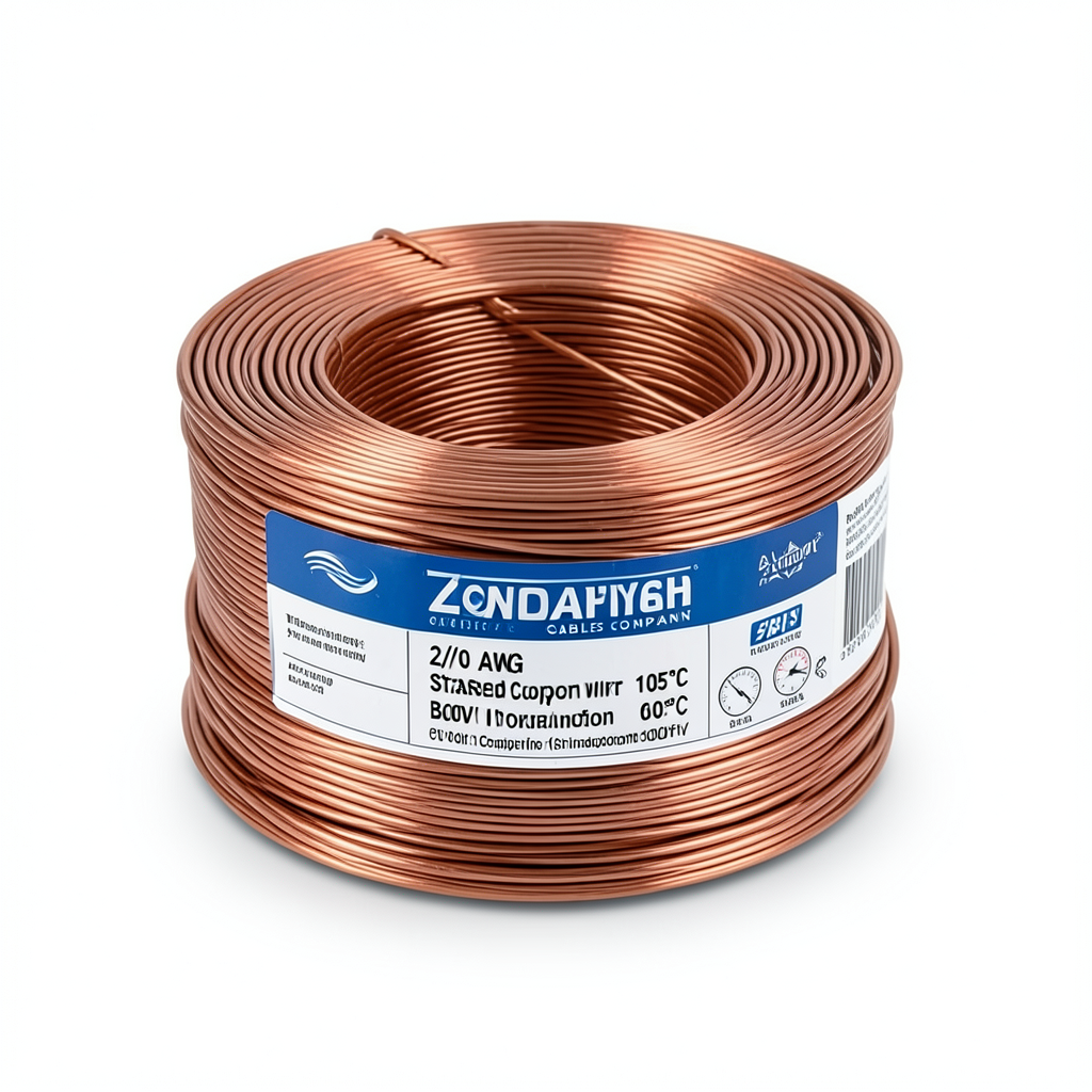 سلك نحاس مجدول 2/0 AWG مطلي بالقصدير، عزل PVC 105°C، بنى، 600 فولت، 500 قدم | شركة كابلات الشرقية للصناعة