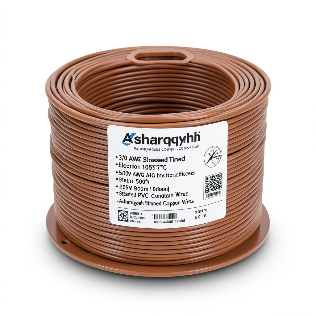 سلك كهرباء نحاس مجدول 3/0 AWG مطلي بالقصدير، معزول PVC 105°C، بني، 600 فولت، 500 قدم | شركة كابلات الشرقية للصناعة