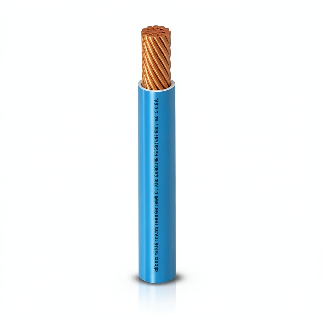 كابل نحاسي THHN/THWN معزول بمركب PVC 105 درجة مئوية قطر 3.4 مم 600 فولت طول 2500 قدم أزرق | شركة الفنار