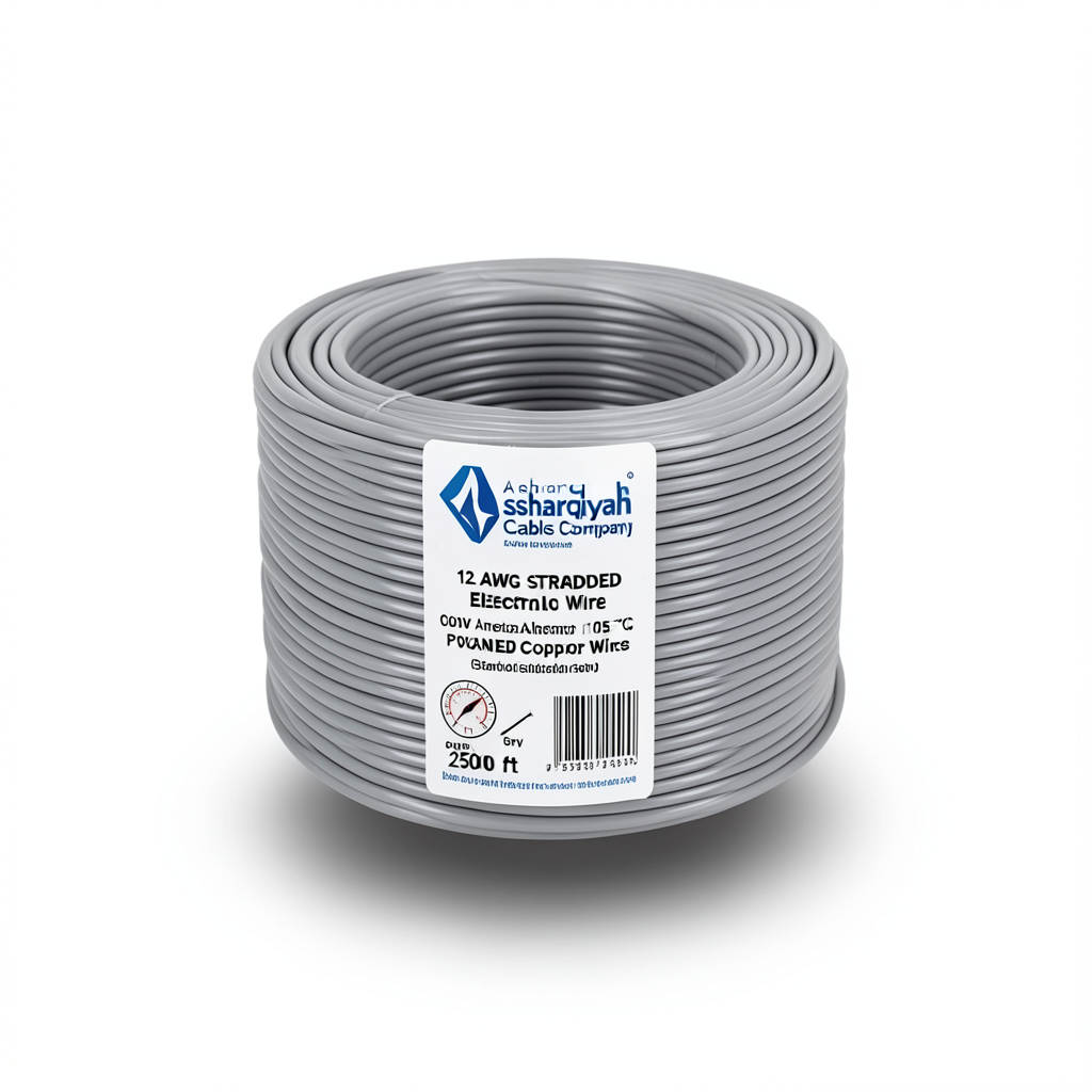 12 AWG Stranded Copper American Electric Wire, PVC Insulated 105°C, Gray, 600V, 2500 ft | Asharqiyah Cables Company for Industry