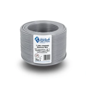 سلك كهرباء امريكي 12 AWG نحاس مجدول عزل PVC 105°C، رمادي، 600 فولت، طول 2500 قدم | شركة كابلات الشرقية للصناعة