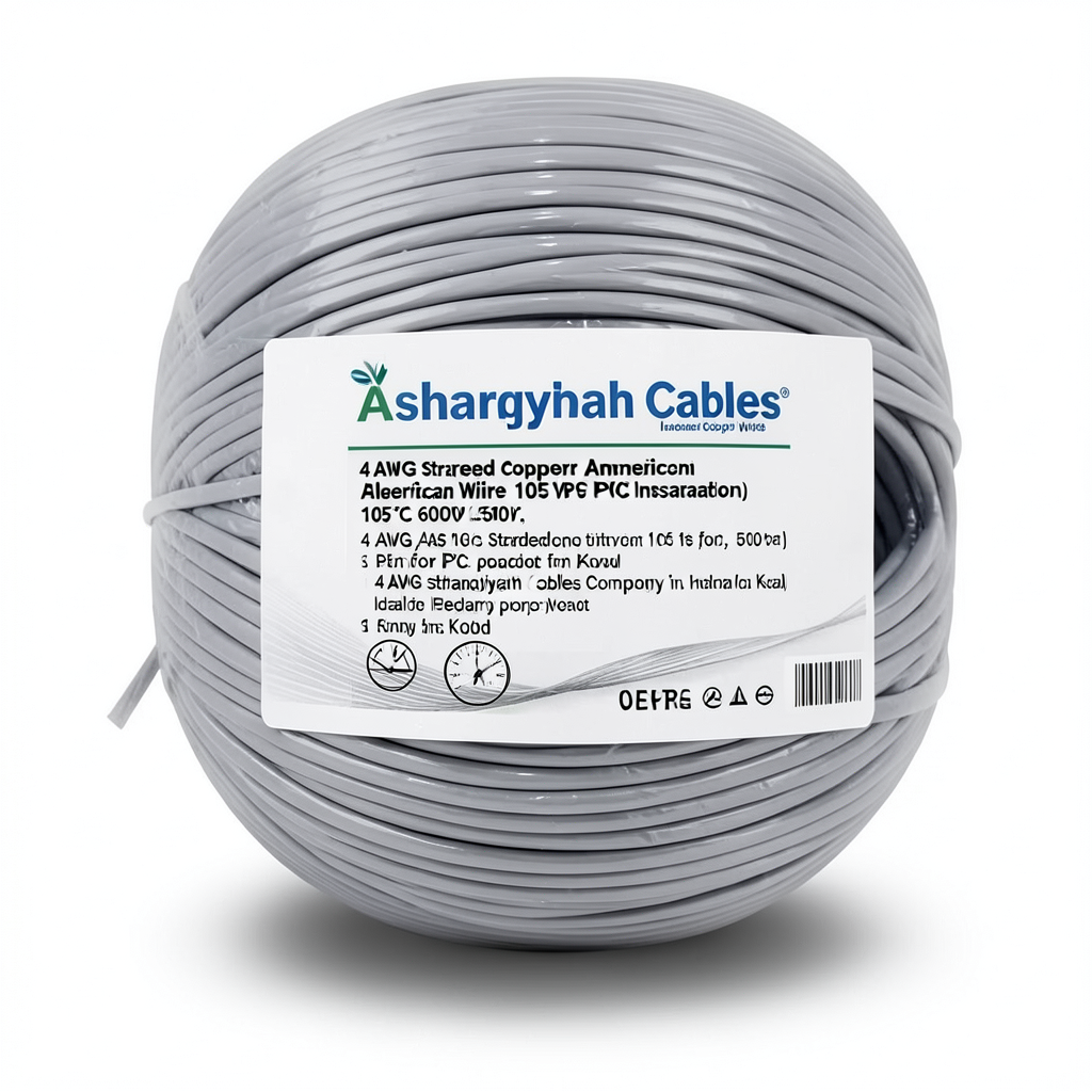 سلك كهرباء امريكي 4 AWG نحاس مجدول PVC عازل 105°C رمادي 600 فولت 500 قدم | شركة كابلات الشرقية للصناعة