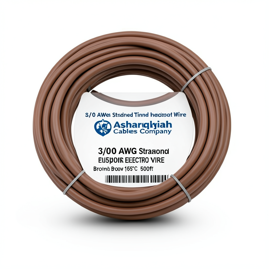 سلك كهرباء نحاس مجدول 3/0 AWG مطلي بالقصدير، معزول PVC 105°C، بني، 600 فولت، 500 قدم | شركة كابلات الشرقية للصناعة