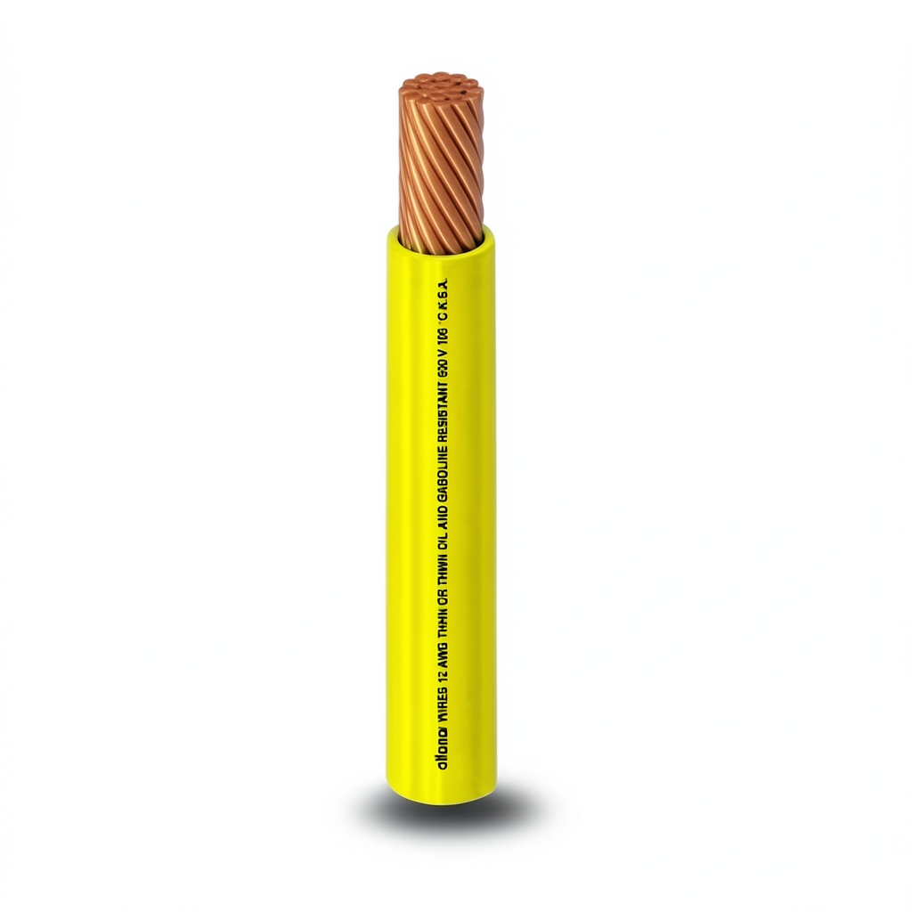كابل نحاسي THHN/THWN معزول PVC 105 درجة مئوية قطر 11.9 مم 600 فولت طول 500 قدم أصفر | شركة الفنار