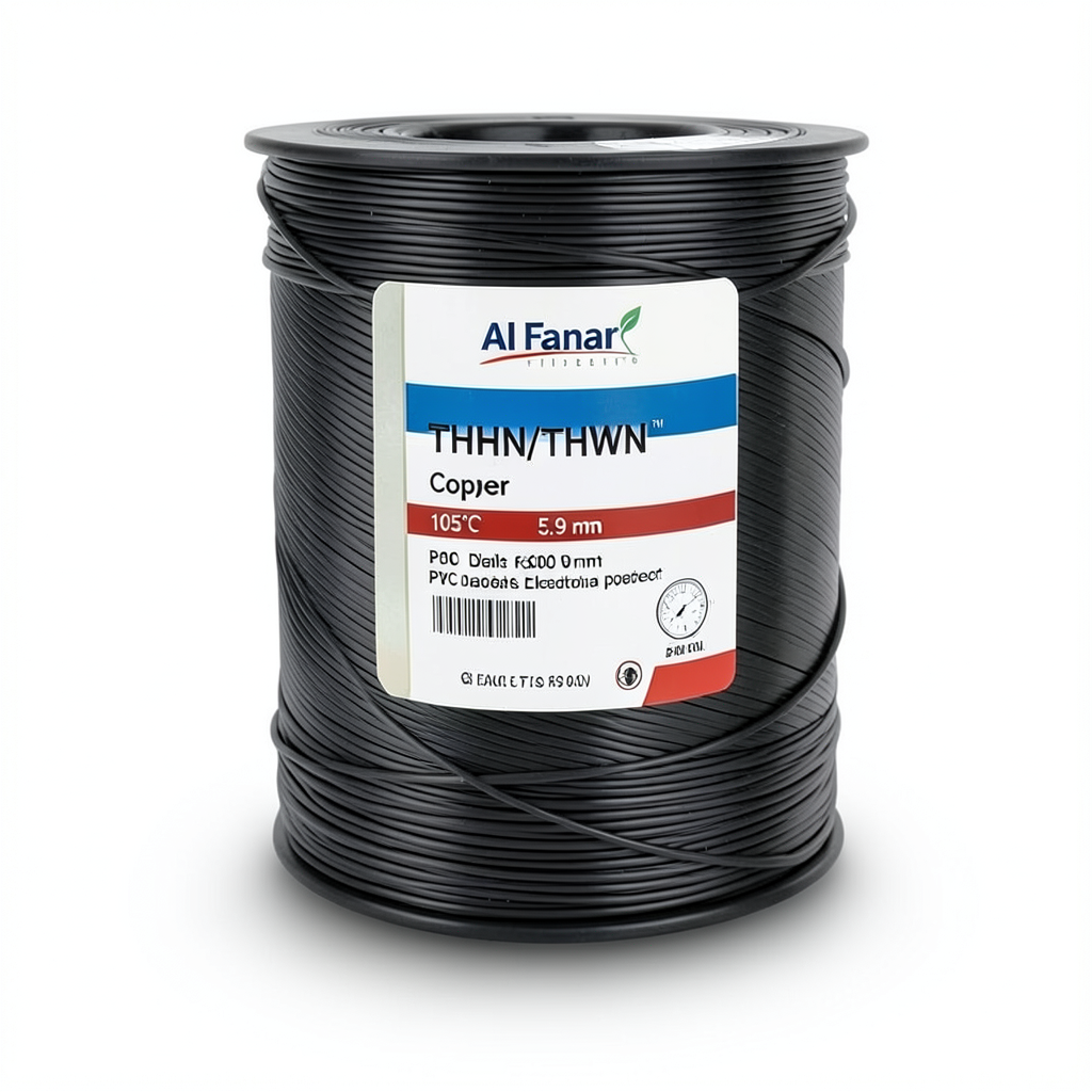 كابل نحاسي THHN/THWN معزول بـ PVC 105 درجة مئوية قطر 5.9 مم 600 فولت طول 500 قدم أسود | شركة الفنار