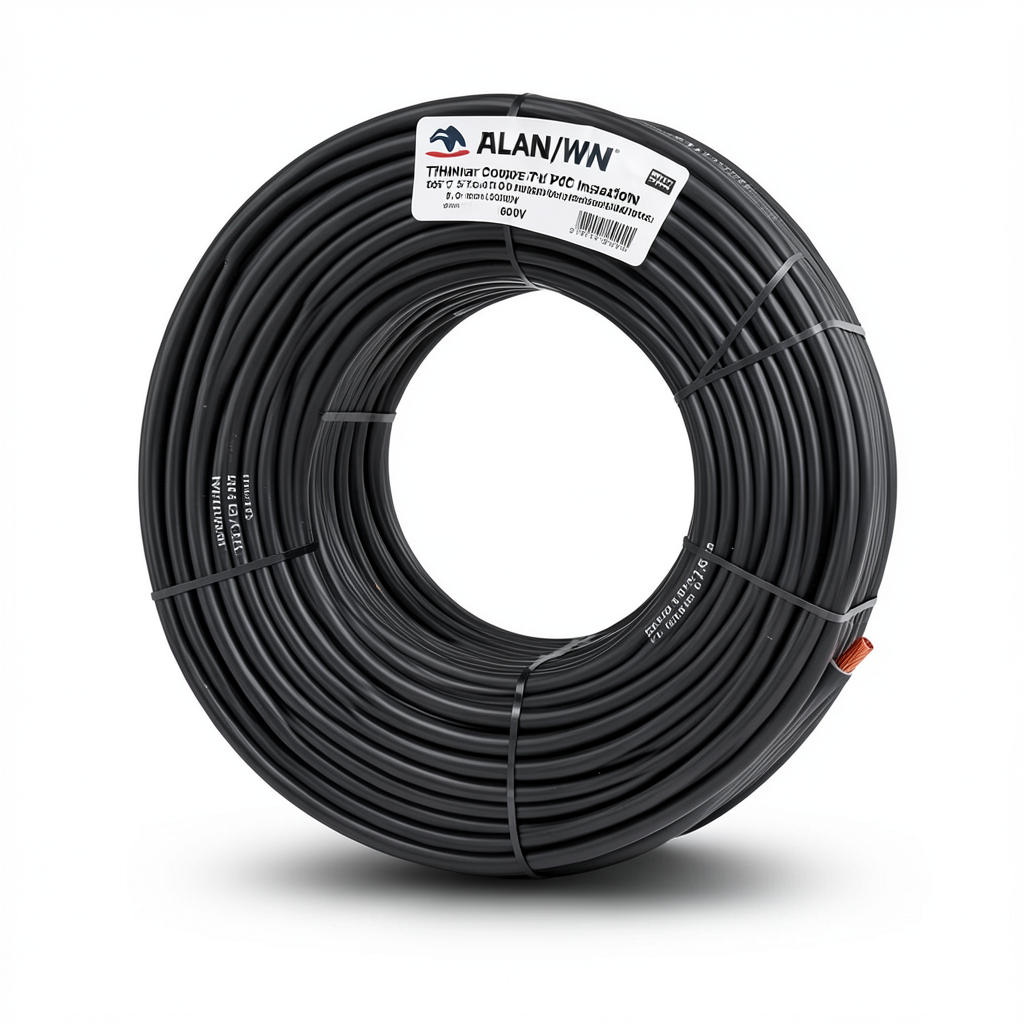 كابل نحاسي THHN/THWN معزول بمركب PVC 105 درجة مئوية قطر 7.6 مم 600 فولت 500 قدم أسود | شركة الفنار