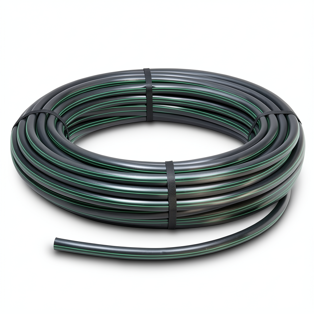 لفة أنابيب HDPE ضغط 6 بار PE 63 قطر خارجي 160 مم SDR 17.6 أسود مع خطوط خضراء