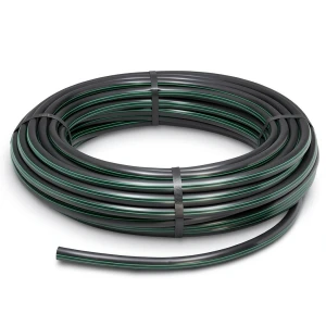 لفة أنابيب بلاستيك HDPE ضغط 6 بار PE 63 قطر خارجي 63 مم SDR 17.6 أسود مع خطوط خضراء