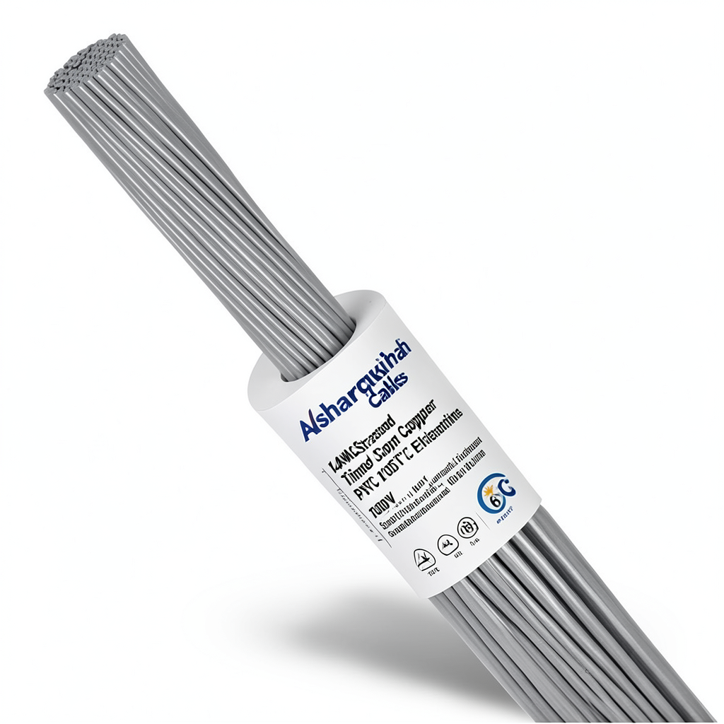 لفة سلك نحاس مجدول 14 AWG مطلي بالقصدير، عزل PVC 105°C، رمادى، 600 فولت، 2500 قدم | شركة كابلات الشرقية للصناعة