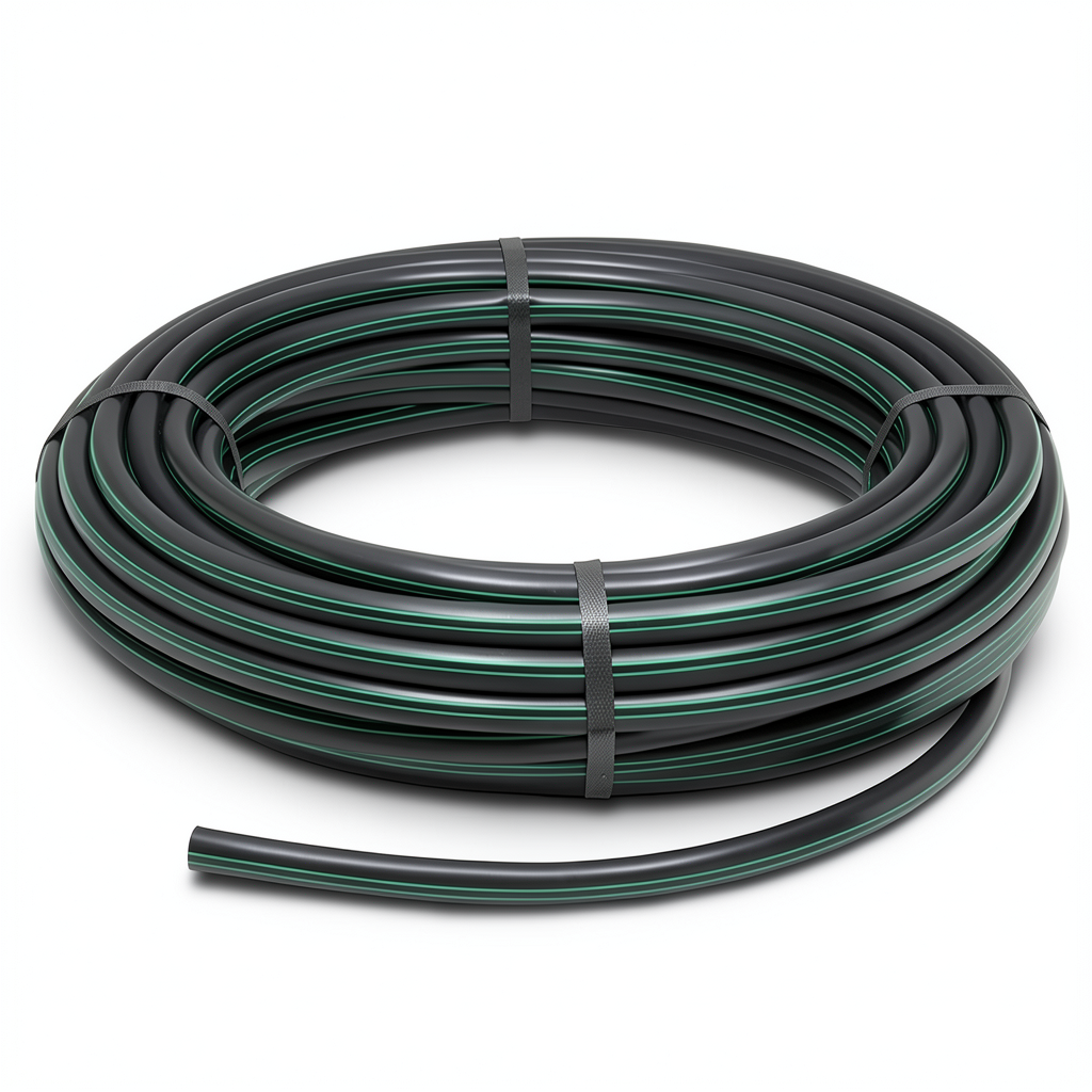 HDPE Plastic Coil Pipe PN 10 Bar PE 63 OD 20 mm SDR 11 Black with Green Stripes