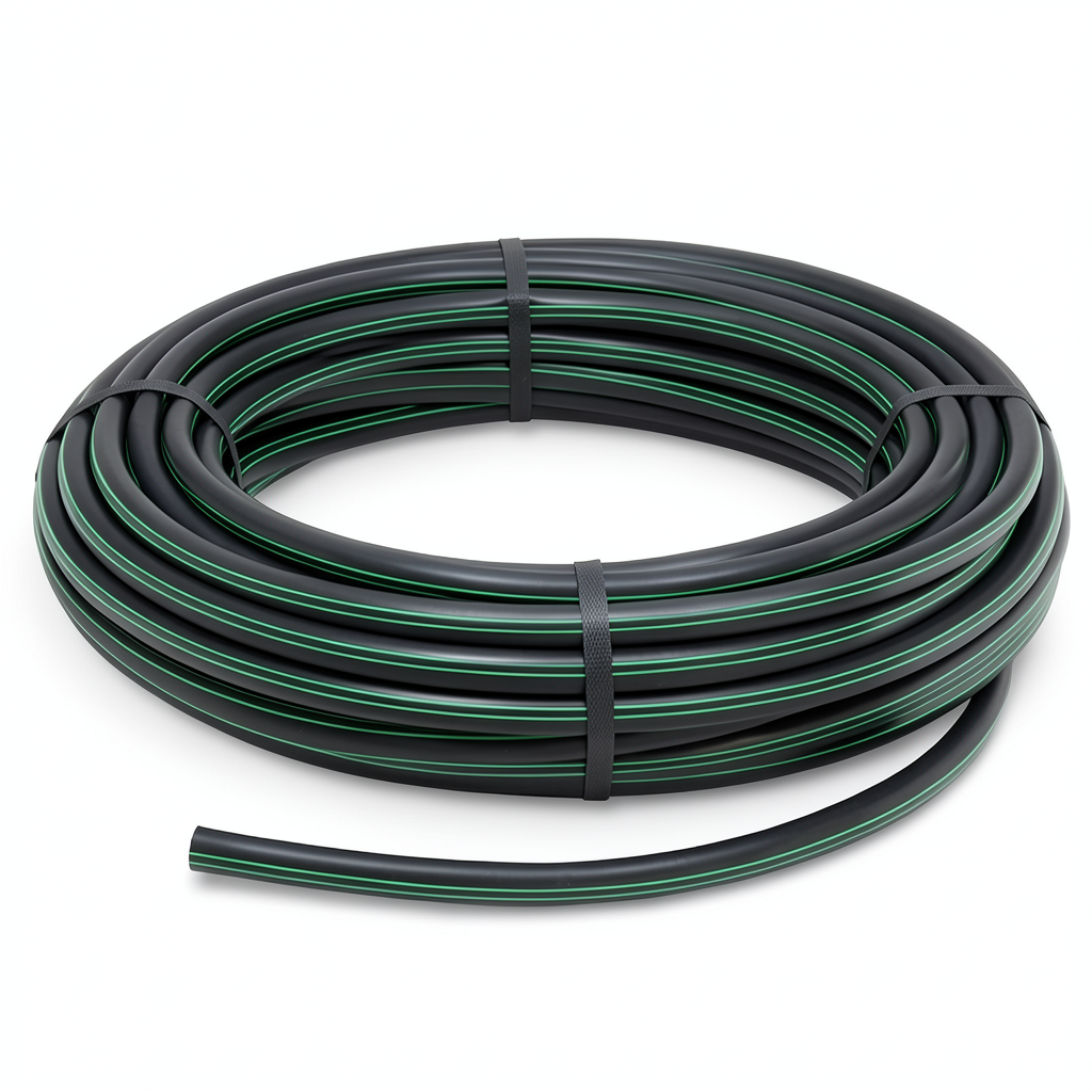 HDPE Plastic Coil Pipe Nominal Pressure 10 Bar PE 63 OD 25 mm SDR 11 Black with Green Stripes