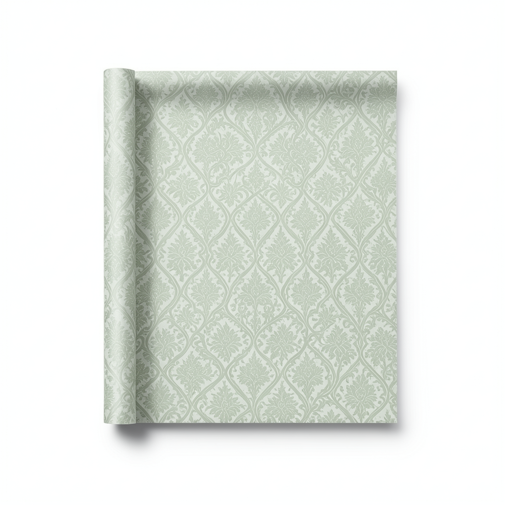 Dutch Patterned Wall Covering 10m x 0.53m, Pale Green