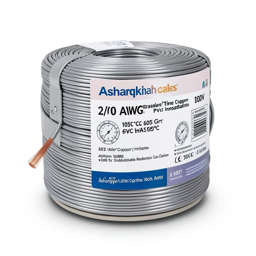 سلك نحاس مجدول 2/0 AWG مطلي بالقصدير عزل PVC 105°C رمادى 600 فولت 500 قدم | شركة كابلات الشرقية للصناعة