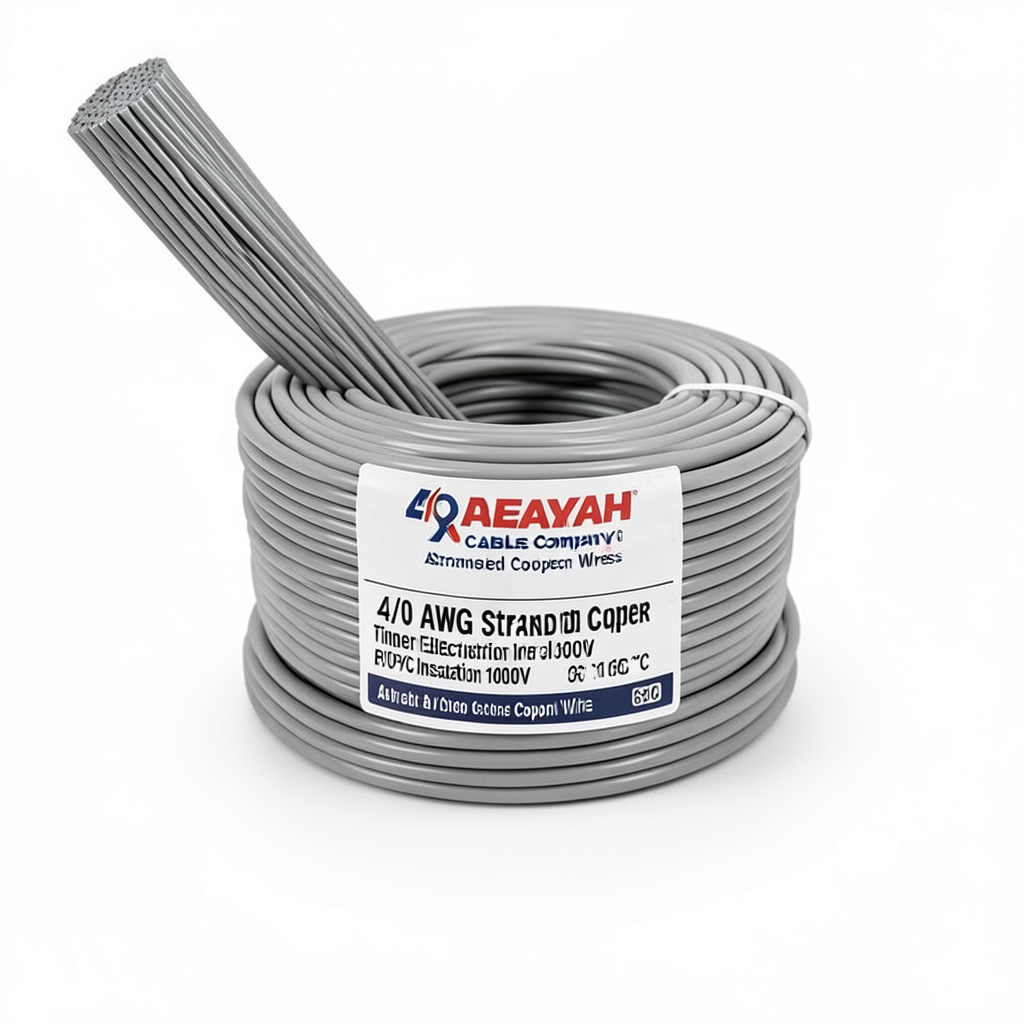 لفة سلك نحاس مجدول 4/0 AWG مطلي بالقصدير، عزل PVC 105°C، رمادى، 600 فولت، طول 500 قدم | شركة كابلات الشرقية للصناعة