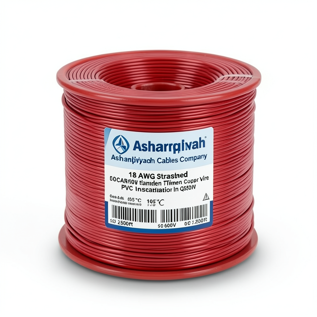 سلك نحاس مجدول 18 AWG مطلي بالقصدير عزل PVC 105°C احمر 600 فولت طول 2500 قدم | شركة كابلات الشرقية للصناعة
