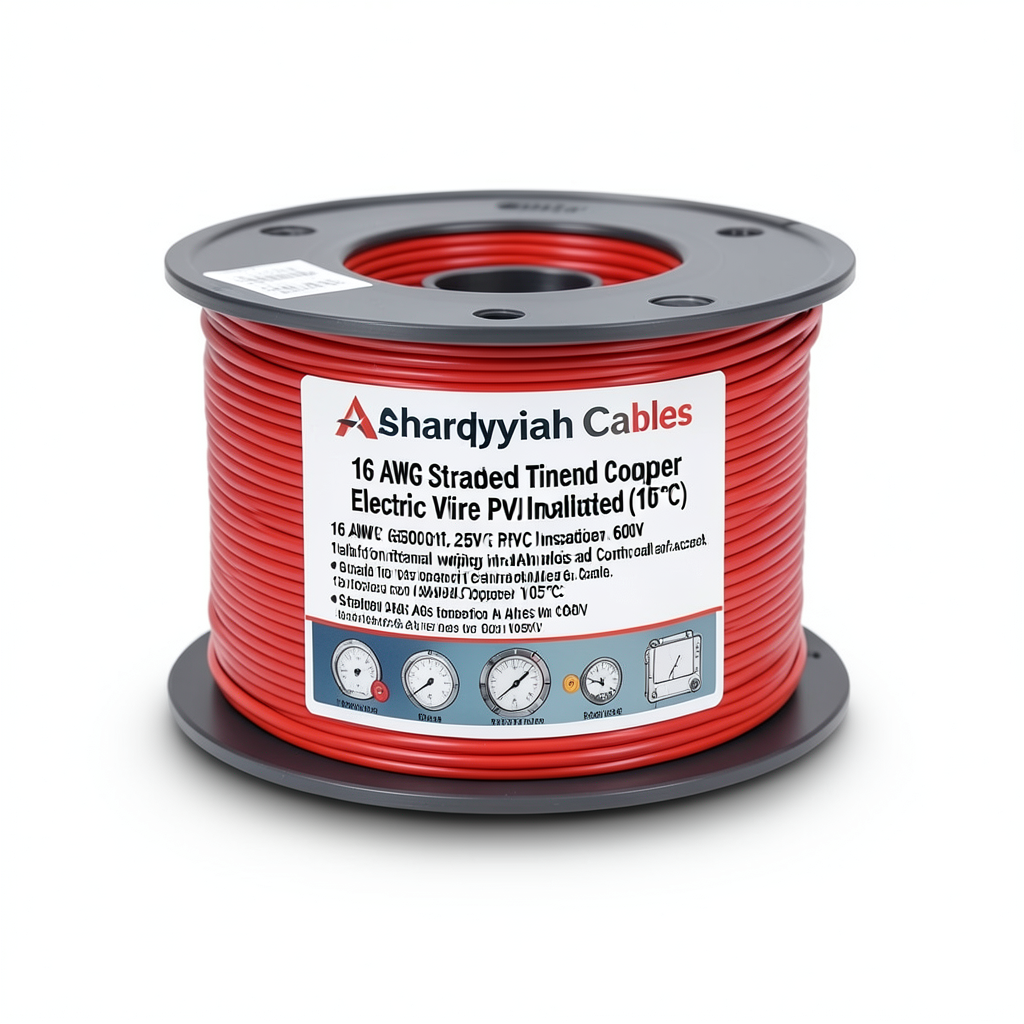 سلك كهرباء نحاس مجدول 16 AWG مطلي بالقصدير، معزول PVC (105°C)، احمر، 600 فولت، 2500 قدم | شركة كابلات الشرقية للصناعة