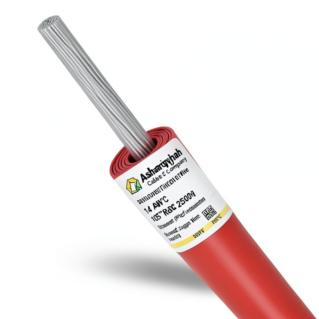 لفة سلك نحاس مجدول 14 AWG مطلي بالقصدير عزل PVC 105°C احمر 600 فولت طول 2500 قدم | شركة كابلات الشرقية للصناعة