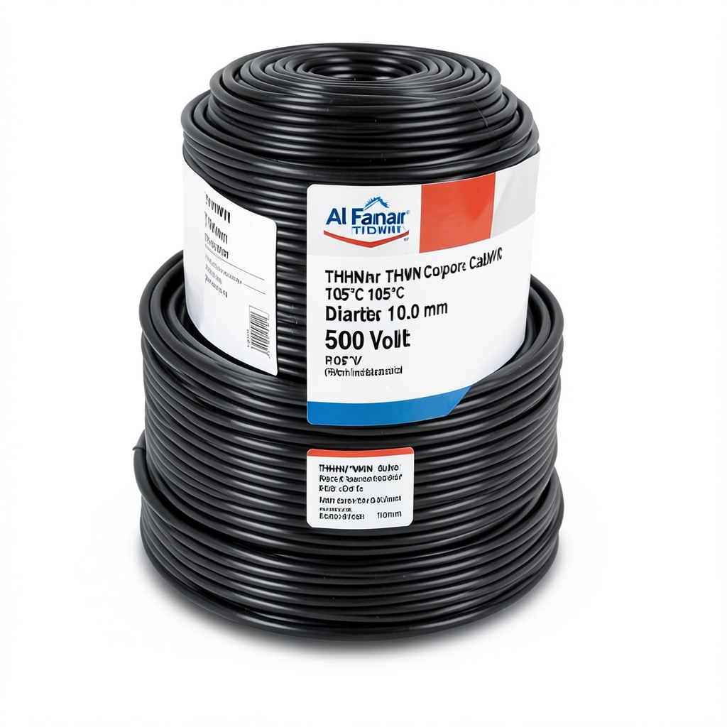 كابل THHN/THWN من النحاس معزول PVC 105 درجة مئوية قطر 10.0 مم 600 فولت 500 قدم أسود | شركة الفنار