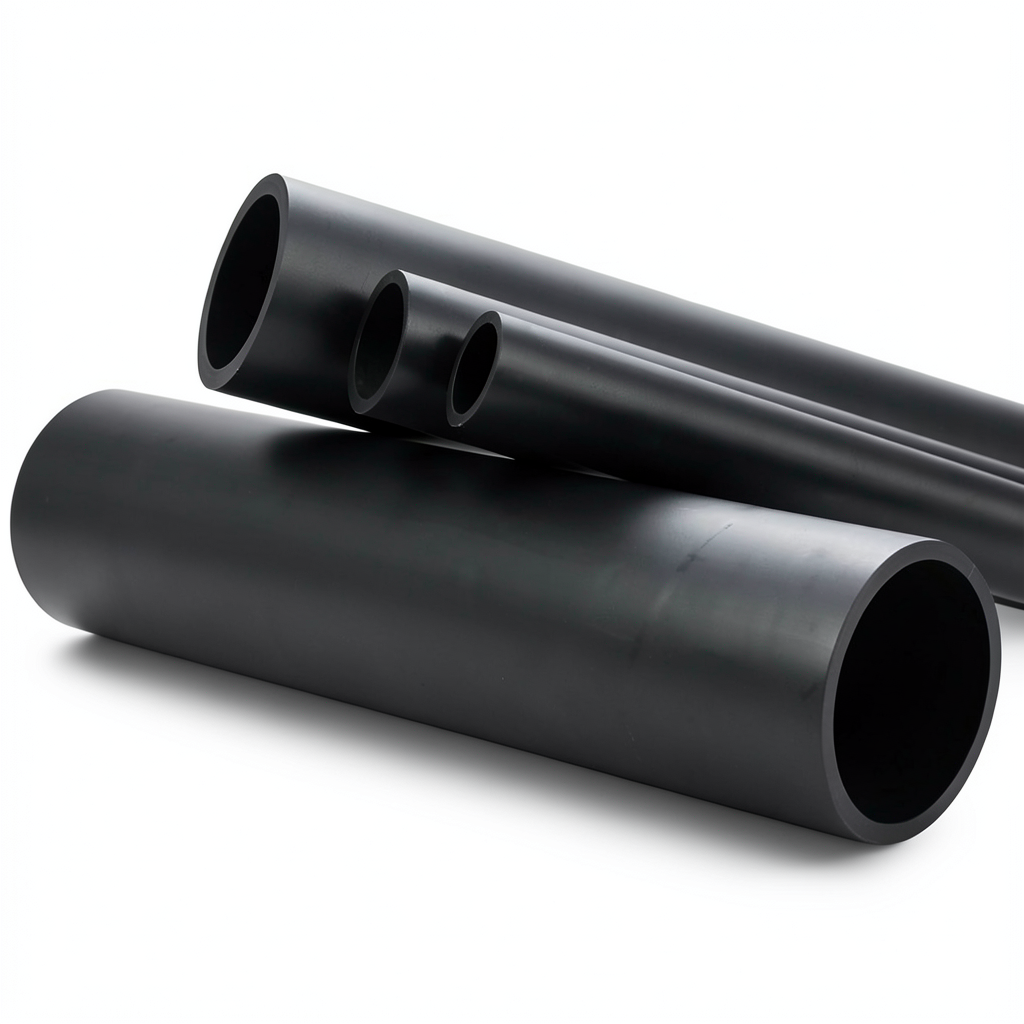 أنابيب بلاستيكية HDPE ضغط 10 بار PE 80 قطر خارجي 200 مم سماكة 14.7 مم لون أسود