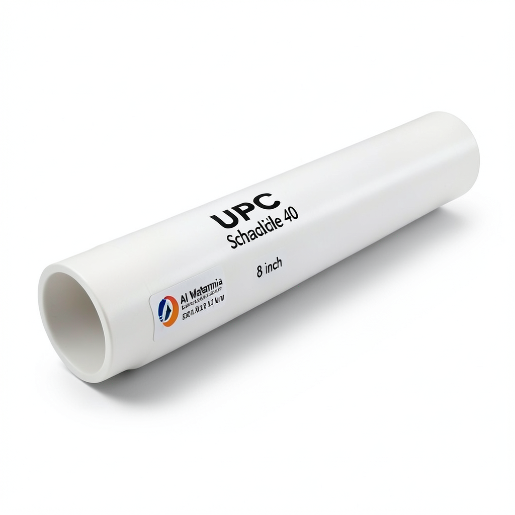 UPVC Pipes Schedule 40 Size 8 inch Thickness 8.2 mm Weight 8.11 kg/m White | Al Watania Plastics