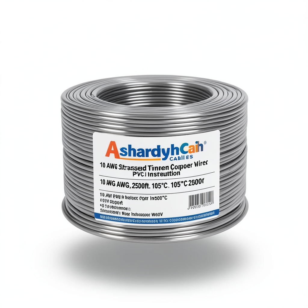 سلك نحاس مجدول 10 AWG مطلي بالقصدير عزل PVC 105°C رمادى 600 فولت طول 2500 قدم | شركة كابلات الشرقية للصناعة